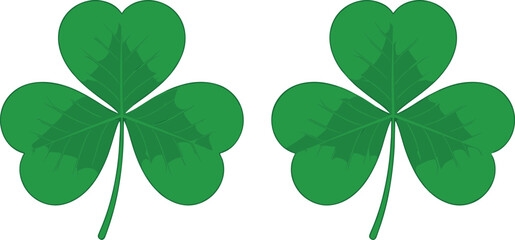 Obraz premium Green Three Leaf Clover Shamrock Vector Illustration Set with Textured Details for Saint Patricks Day Irish Holiday Celebrations and Lucky Symbol Branding