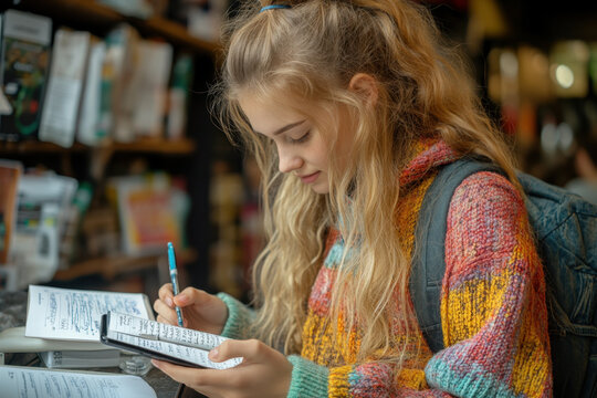 Girl writing in a book.
