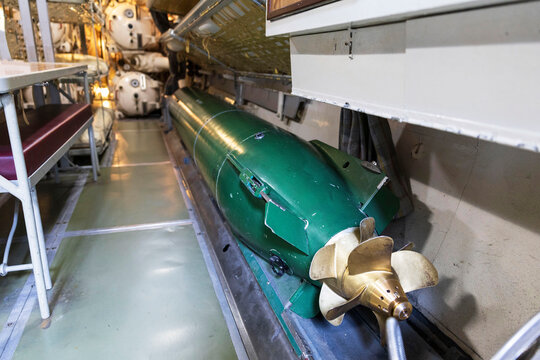 Military torpedo with propeller in a former submarine