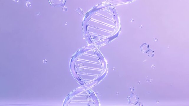 Glass DNA Double Helix Purple Background 3D Render