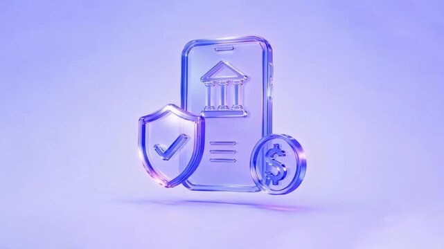 Glass Smartphone Bank Shield Dollar Coin 3D Render