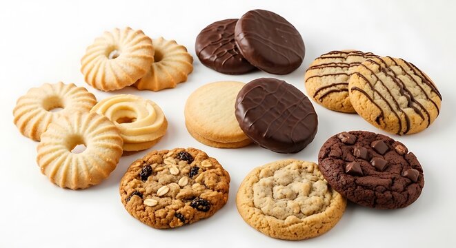 Assorted Cookies on White Background