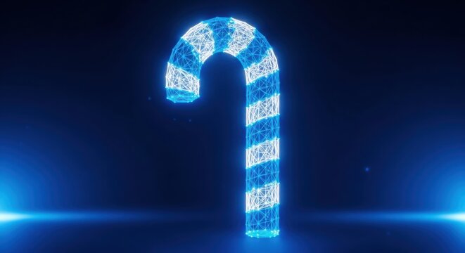 Glowing digital wireframe candy cane for christmas design illustration