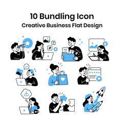 Fototapeta premium Creative Market Flat Illustration Set for Digital Business