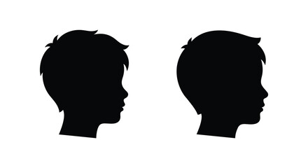 Two boy s head silhouettes in profile a simple black graphic on a white background silhouette © Gahima
