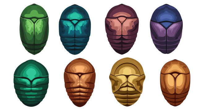 Set of Pixel Art Beetle Chrysalis and Insect Pupae Icons