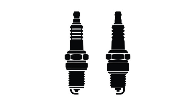 Two automotive spark plugs depicted as black silhouettes against a white background silhouette plug ignition engine