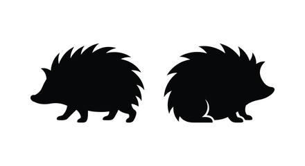Two hedgehog silhouettes against a white background showcasing a simple black graphic style silhouette hedgehogs erizo © Gahima
