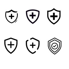 Obraz premium Minimalist Thin Line Medical Shield Icon Set Health Security Outlines
