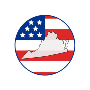 Virginia state map over USA flag badge. Virginia state map silhouette overlaid with the United States flag.