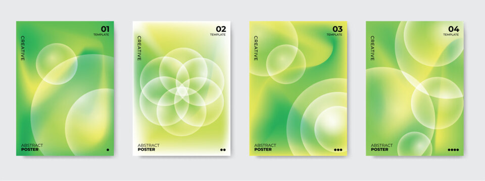 Abstract Vibrant Circle Poster Template Set, Vector Colorful Mesh Gradient Background with Geometric Spheres for Art Cover Design.