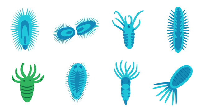 Microscopic Organisms: Diverse Collection of Blue and Green Microbes