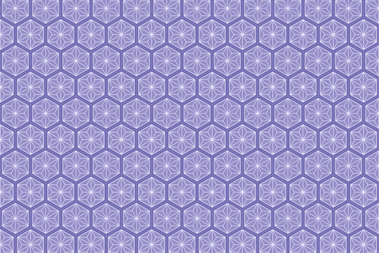 上品なくすみブルーの六角麻の葉文様。モダンな和柄シームレスパターン背景／Elegant Muted Blue Hexagonal Asanoha Japanese Pattern, Modern Seamless Background