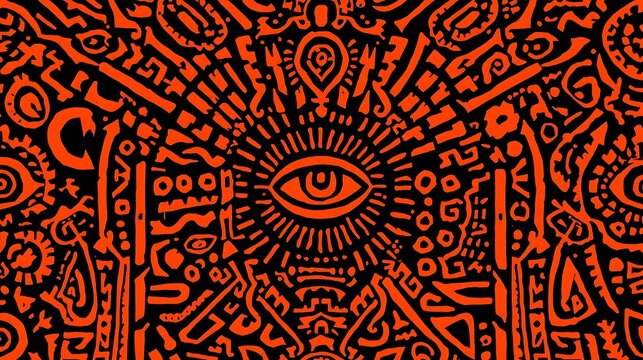 Enigmatic All-Seeing Eye: Hypnotic Tribal Psychedelic Pattern with Esoteric Symbols