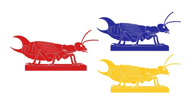 Colorful Stylized Earwig Insect Set in Red Blue and Yellow