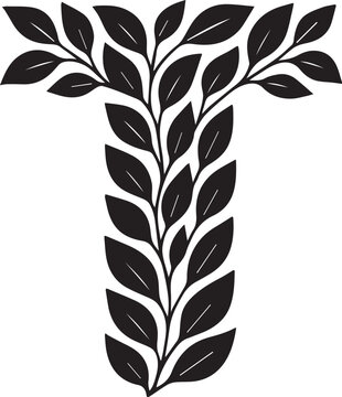 Floral Letter T Botanical Monogram Vector Design 