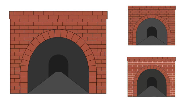 Set of Three Brick Tunnel Entrances Illustration