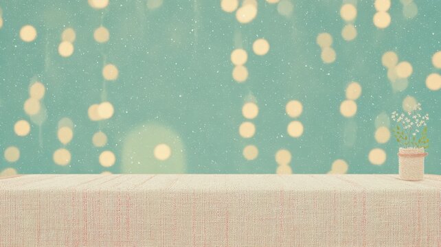 Minimalist empty table with a small plant and festive blurred bokeh background in soft pastel tones Handicraft business banner a handicraft business story minimalist organic handcraft business banner