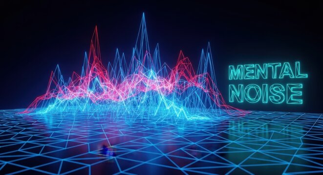 Abstract neon mental noise data visualization on grid illustration