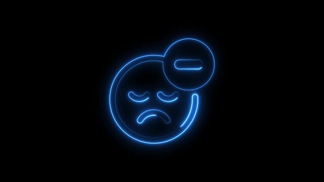 Neon glowing sad face with minus symbol animation emoji