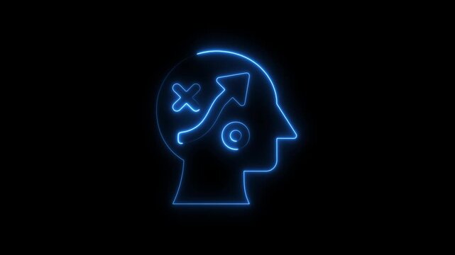 Neon human head with strategy arrow and target symbol animation