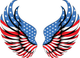 American flag wings, patriotic wings, USA wings, vector wings, red white blue wings © FahimChowdhury
