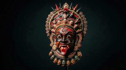 Fototapeta premium Ornamental Hindu Goddess Kali Mask with Fierce Expression and Skulls