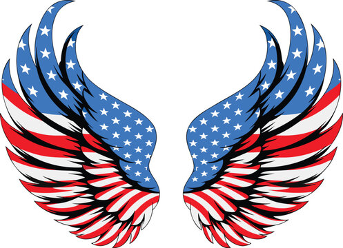 American flag wings, patriotic wings, USA wings, vector wings, red white blue wings