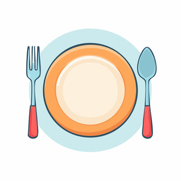 Plate with Fork and Spoon Illustration