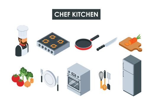 Chef's Kitchen Equipment Collection A Culinary Isometric Icon Set for Food and Restaurant Businesses