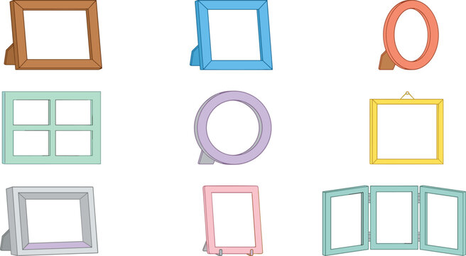 Photo Frame and Picture Frame Collection Set with Rectangular Square Round Window Style and Trifold Frames in Colorful Pastel Designs for Home Decor and Wall Art Display