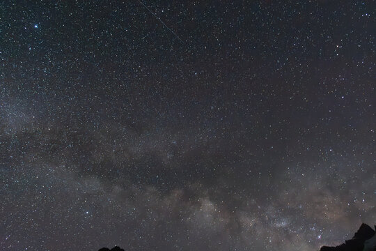 Night sky with Milky Way over mountain range