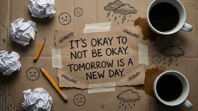 Rustic cardboard texture featuring text message saying it is a bad day symbolizing emotional failure stress and negative feelings within personal daily life motivation and resilience concept.