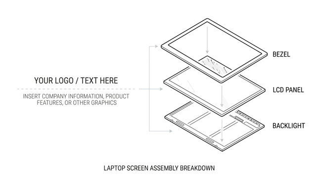 Technical diagram showing the exploded view of a laptop screen assembly components.