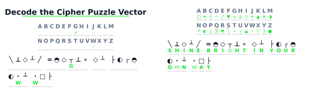 Decode the cipher puzzle vector. Cryptogram game with geometric symbols. Secret message template isolated on transparent background
