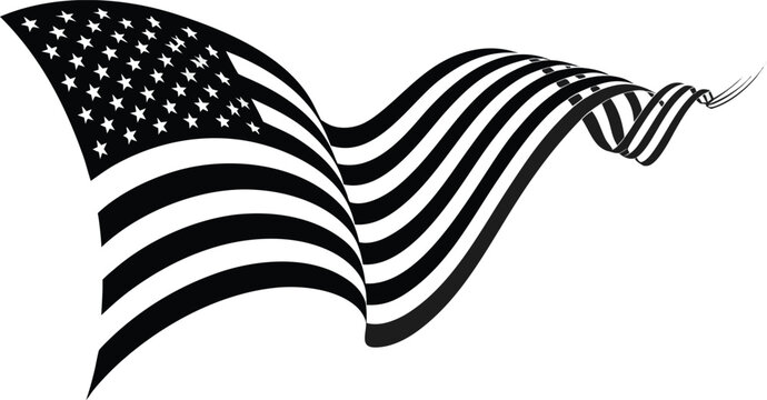 American flag, USA flag, black and white flag, vector flag, waving flag