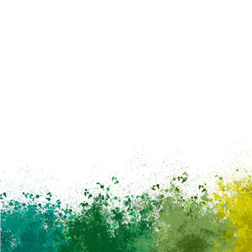 Abstract Green and Yellow Watercolor Splatter Bottom Border on White Background