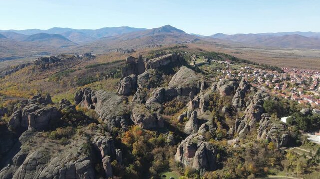 Amazing Autumn Aerial view of Belogradchik Rocks, Vidin Region, Bulgaria