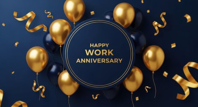Happy work anniversary celebration with golden balloons