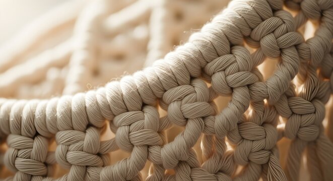 Close-up of macrame knot detail with soft lighting