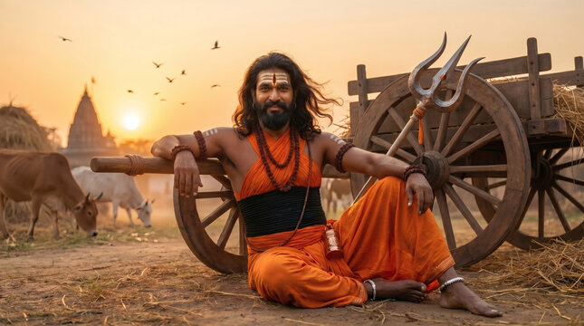 Machindranath rests peacefully in rural village harmony with animals, symbolizing compassion, humility, and divine connection with earthly life illustrative wallpaper