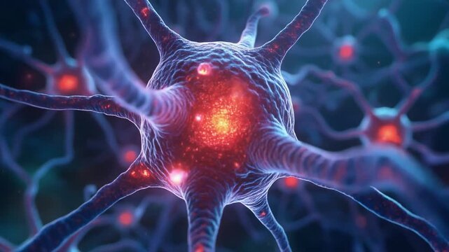 Vibrant Neural Network Illustration Showing Active Nerve Cells and Connections
