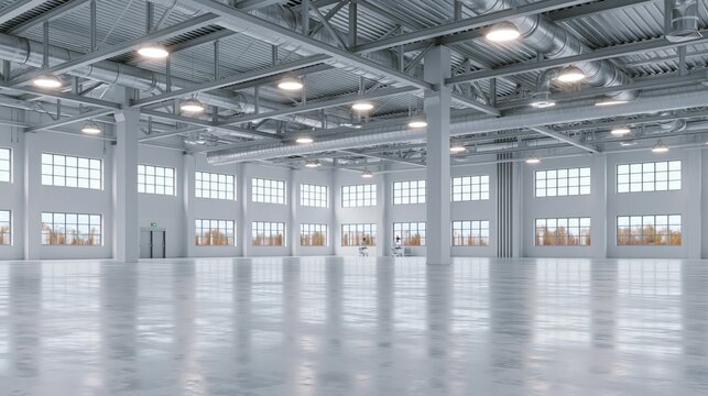 3d rendering interior white and clean empty factory or storehouse