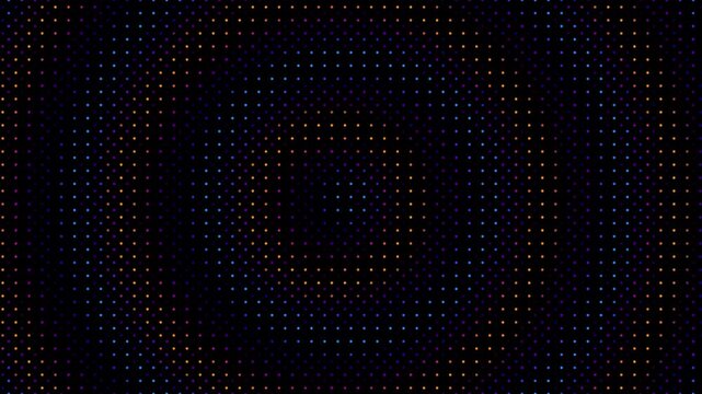 Animated abstract technology random dots and grid 4K on black background. Loop background. Led halftone and moire effect