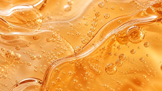 Close up of transparent orange cosmetic gel serum background.
