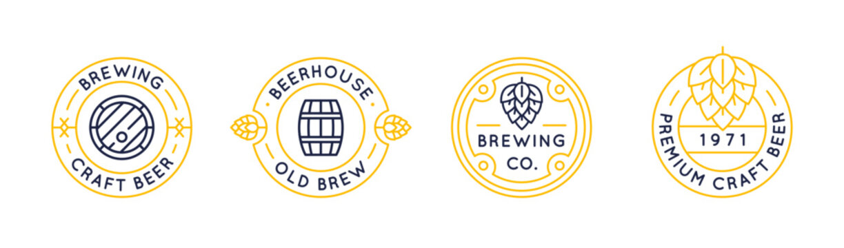 Beer Brewing Logo Set. Simple Beer Brewing logos for brewery branding, pub identity, alcohol label or beverage business. Vector illustration.