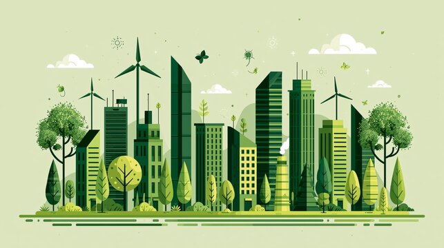 ecology and environment city scape. save energy the world development. green city building landscape . vector illustration in flat style modern banner design. 