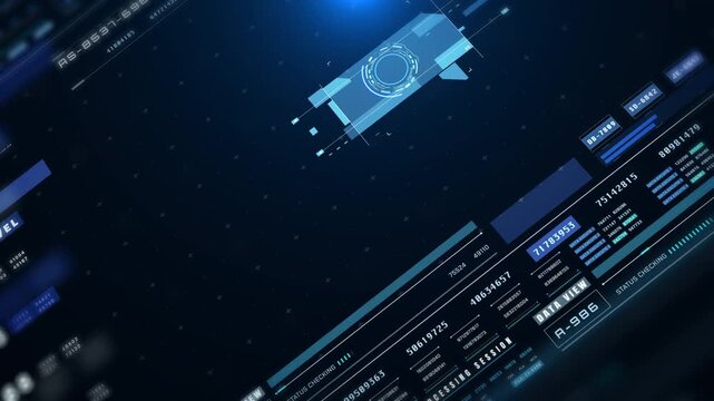 HUD Futuristic Security Monitor System Interface Technology Display. Digital UI Element Cyber Infographic Screen Horizontal Land Scape Moving 4K motion graphic