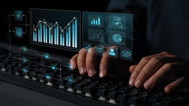 Data flow from database and cloud to processing and analytics dashboards, representing data analysis, automation, insight generation, and digital intelligence Marrow