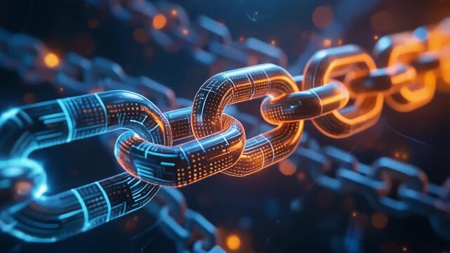 Futuristic Digital Blockchain Concept Showing Interconnected Glowing Data Links